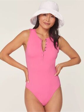 Andie Malibu One Piece Snap Front Eco Nylon Neon Grapefruit Flamingo Hot Pink XS